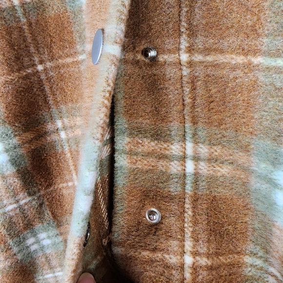 Norah Plaid Oversized Snap Front Shacket Wool Blend Pumpkin Sage Cream Size 44 - Picture 8 of 14